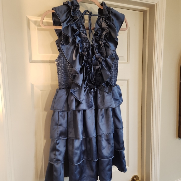 Karlie Clothes Satin Ruffle Smock Dress Large Party Cocktail Formal - Picture 7 of 9